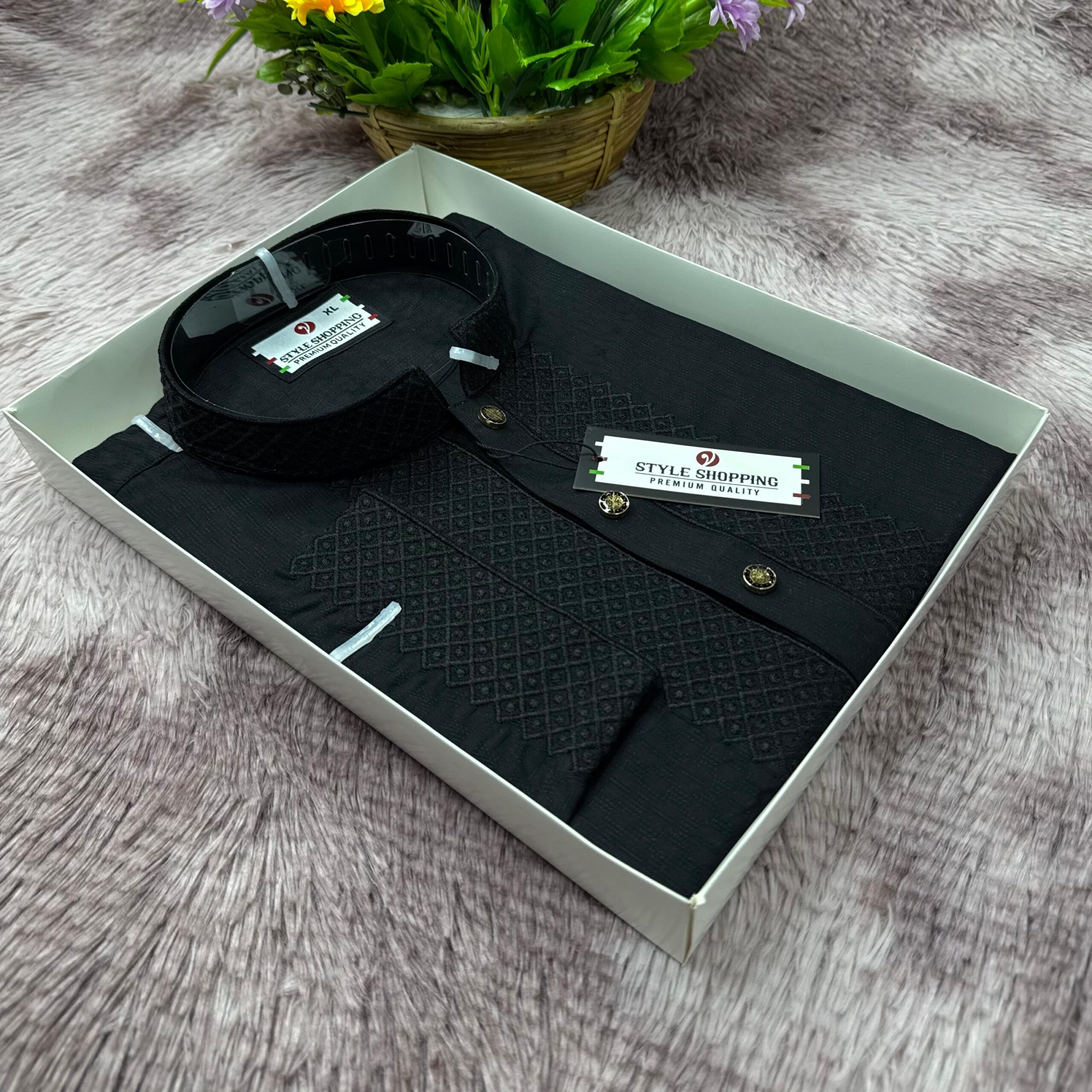 Premium Black Embroidery Punjabi for Eid Collection 2026 by Raha BD - Soft Cotton Fabric.