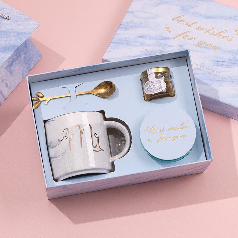Valentine’s Premium Gift Box: Marble Mug, Honey & Rose Bud Tea Set