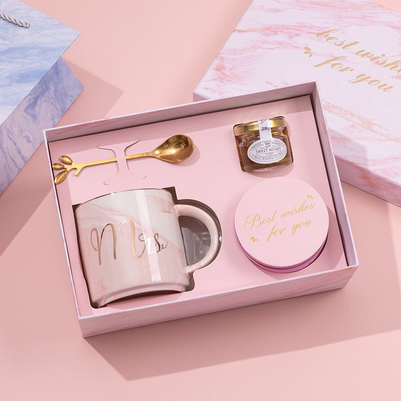 Valentine’s Premium Gift Box: Marble Mug, Honey & Rose Bud Tea Set