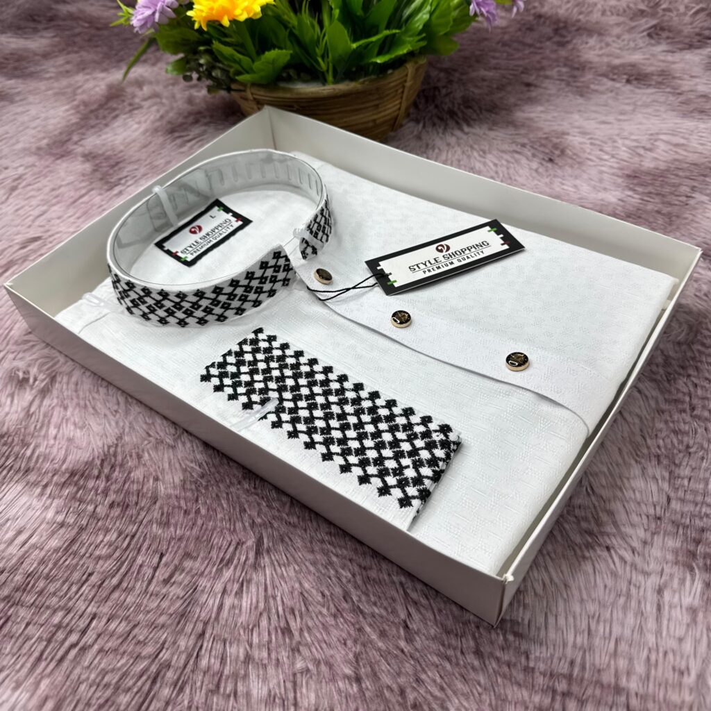 White embroidery panjabi design for men by Raha BD